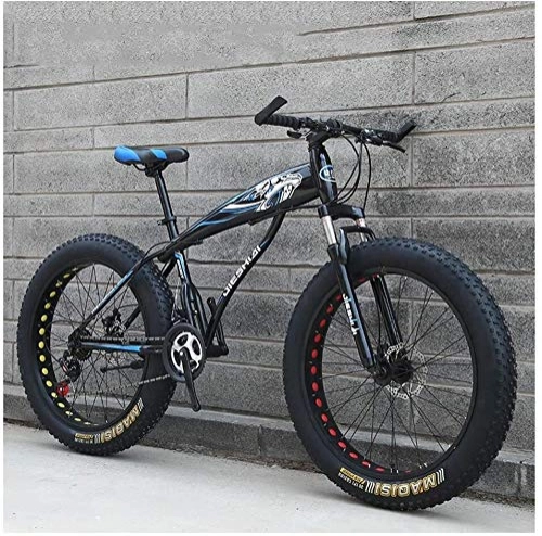 Fat Tyre Bike : Adult Mountain Bikes, Boys Girls Fat Tire Mountain Trail Bike, Dual Disc Brake Hardtail Mountain Bike, High-carbon Steel Frame, Bicycle (Color : Blue C, Size : 24 Inch 24 Speed)