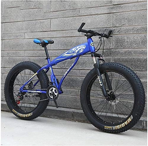 Fat Tyre Bike : Adult Mountain Bikes, Boys Girls Fat Tire Mountain Trail Bike, Dual Disc Brake Hardtail Mountain Bike, High-carbon Steel Frame, Bicycle (Color : Blue D, Size : 26 Inch 27 Speed)