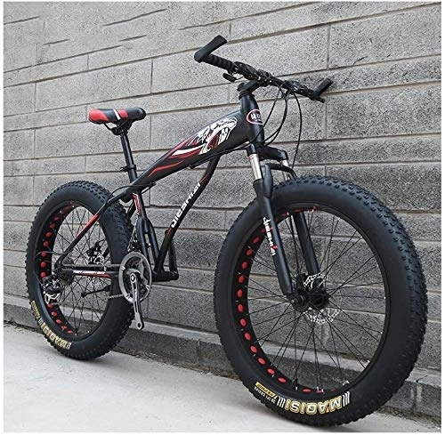 Fat Tyre Bike : Adult Mountain Bikes, Boys Girls Fat Tire Mountain Trail Bike, Dual Disc Brake Hardtail Mountain Bike, High-carbon Steel Frame, Bicycle, (Color : Red D, Size : 24 Inch 27 Speed)