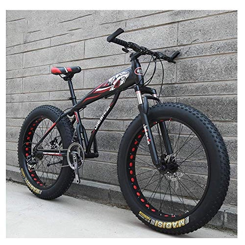 Fat Tyre Bike : Adult Mountain Bikes, Boys Girls Fat Tire Mountain Trail Bike, Dual Disc Brake Hardtail Mountain Bike, High-carbon Steel Frame, Bicycle, Red D, 26 Inch 27 Speed