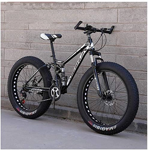 Fat Tyre Bike : Adult Mountain Bikes, Fat Tire Dual Disc Brake Hardtail Mountain Bike, Big Wheels Bicycle (Color : New Black, Size : 24 Inch 27 Speed)