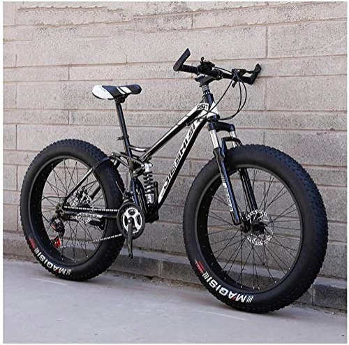 Fat Tyre Bike : Adult Mountain Bikes, Fat Tire Dual Disc Brake Hardtail Mountain Bike, Big Wheels Bicycle, High-carbon Steel Frame (Color : Black, Size : 24 Inch 27 Speed)