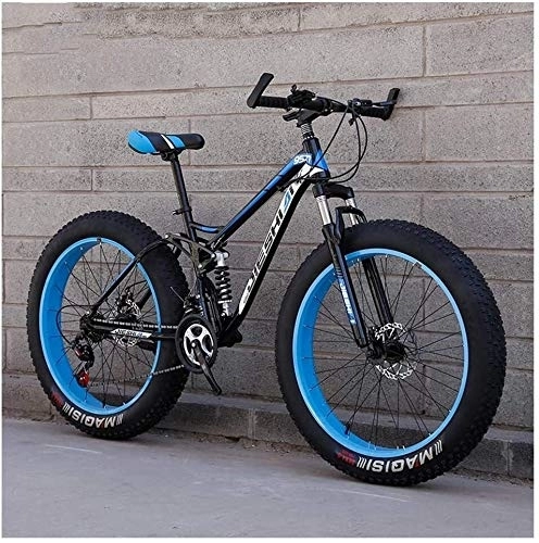 Fat Tyre Bike : Adult Mountain Bikes, Fat Tire Dual Disc Brake Hardtail Mountain Bike, Big Wheels Bicycle, High-carbon Steel Frame, New Blue, 26 Inch 27 Speed (Color : Blue, Size : 26 Inch 24 Speed)