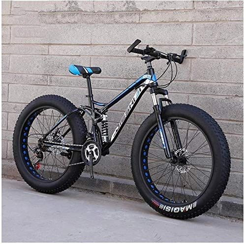 Fat Tyre Bike : Adult Mountain Bikes, Fat Tire Dual Disc Brake Hardtail Mountain Bike, Big Wheels Bicycle, High-carbon Steel Frame, New Blue, 26 Inch 27 Speed (Color : New Blue, Size : 26 Inch 21 Speed)