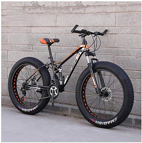 Fat Tyre Bike : Adult Mountain Bikes, Fat Tire Dual Disc Brake Hardtail Mountain Bike, Big Wheels Bicycle, High-carbon Steel Frame, New Blue, 26 Inch 27 Speed (Color : New Orange, Size : 24 Inch 24 Speed)