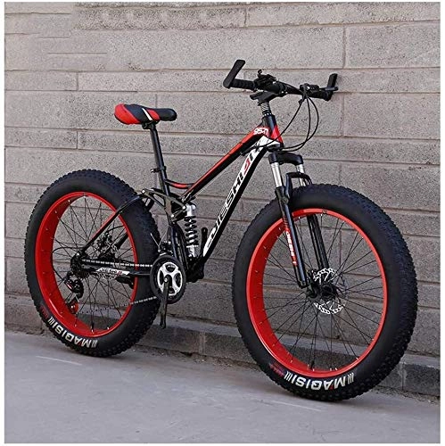 Fat Tyre Bike : Adult Mountain Bikes, Fat Tire Dual Disc Brake Hardtail Mountain Bike, Big Wheels Bicycle, High-carbon Steel Frame, New Blue, 26 Inch 27 Speed (Color : Red, Size : 24 Inch 27 Speed)