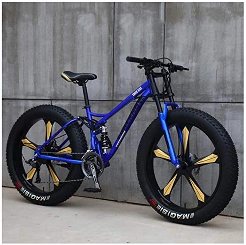 Fat Tyre Bike : Aoyo Mountain Bikes, 26 Inch Fat Tire Hardtail Mountain Bike, Dual Suspension Frame and Suspension Fork All Terrain Mountain Bike, (Color : 7 Speed, Size : Blue 5 Spoke)