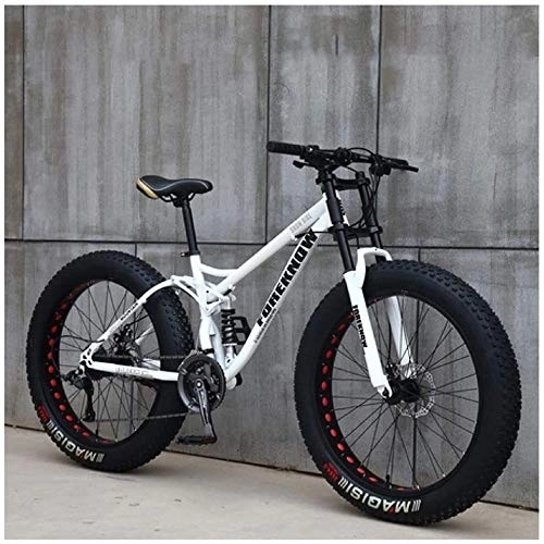 Fat Tyre Bike : Aoyo Mountain Bikes, Bicycle, 26 Inch, 21 Speeds, High Carbon Steel, Lightweight, Beach, Sport Bike, Dual-Suspension, Double Disc Brake, Fat Tire Bike, (Color : White)
