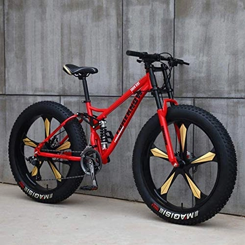 Fat Tyre Bike : AYHa Mountain Bikes, 26 inch Fat Tire Hardtail Mountain Bike, Dual Suspension Frame and Suspension Fork All Terrain Mountain Bike, 7 Speed, Orange 5 Spoke