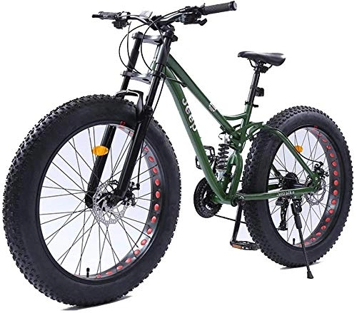 Fat Tyre Bike : baozge 26 Inch Women Mountain Bikes Dual Disc Brake Fat Tire Mountain Trail Bike Hardtail Mountain Bike Adjustable Seat Bicycle High-carbon Steel Frame Green 21 Speed