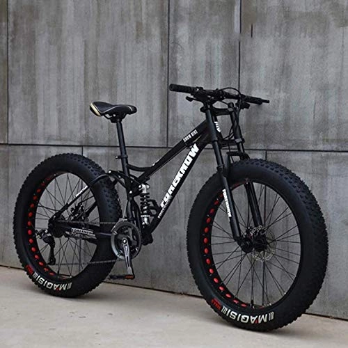 Fat Tyre Bike : baozge Mens 26 inch Fat Tire Mountain Bike Beach Snow Bikes Double Disc Brake Cruiser Bicycle Aluminum Alloy Wheels Lightweight High-Carbon Steel Frame Black 24 Speed-27 speed_Black