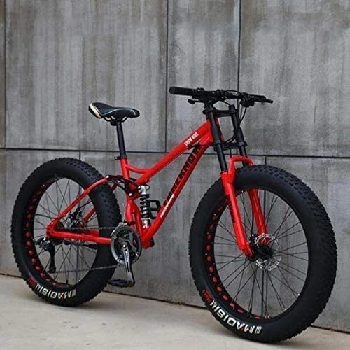 Fat Tyre Bike : Bicycle Adult Mountain Bikes, 24 Inch Fat Tire Hardtail Mountain Bike, Dual Suspension Frame and Suspension Fork All Terrain Mountain Bike, Green, 7 Speed (Color : Red, Size : 21 Speed)