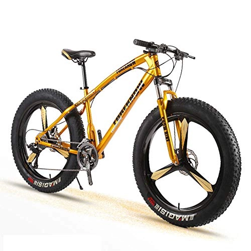 Fat Tyre Bike : Bike Adult Men and Women Mountain Cross Country Wide Tire Speed Student Disc Brakes Shock Absorber Bicycle-Gold_24 Speed