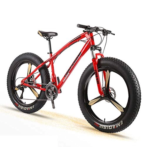 Fat Tyre Bike : Bike Adult Men and Women Mountain Cross Country Wide Tire Speed Student Disc Brakes Shock Absorber Bicycle-Red_24 Speed