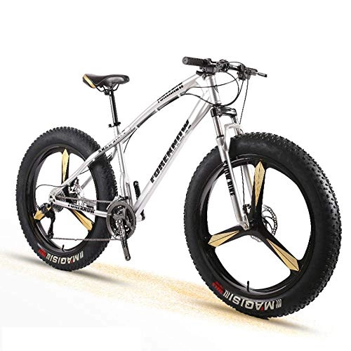 Fat Tyre Bike : Bike Adult Men and Women Mountain Cross Country Wide Tire Speed Student Disc Brakes Shock Absorber Bicycle-Silver_24 Speed