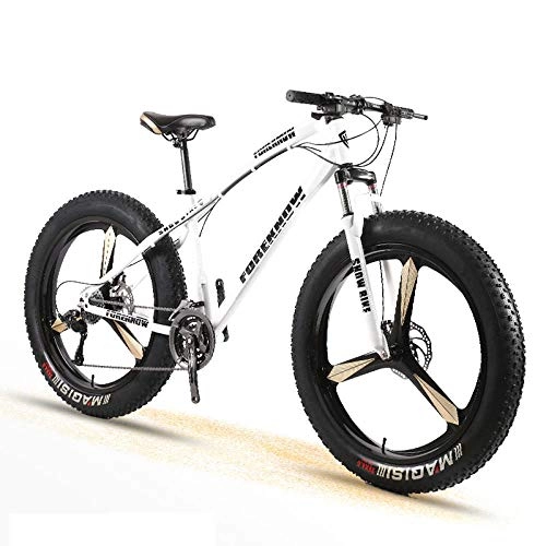 Fat Tyre Bike : Bike Adult Men and Women Mountain Cross Country Wide Tire Speed Student Disc Brakes Shock Absorber Bicycle-White_21 Speed