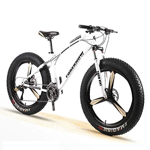 Fat Tyre Bike : Bike Adult Men and Women Mountain Cross Country Wide Tire Speed Student Disc Brakes Shock Absorber Bicycle-White_24 Speed