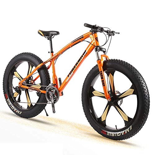 Fat Tyre Bike : Bike Bicycle Adult Men and Women Mountain Cross Country Wide Tire Speed Student Disc Brakes Shock 26 Inch Five Knife Wheel-Orange_24 Speed
