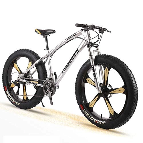 Fat Tyre Bike : Bike Bicycle Adult Men and Women Mountain Cross Country Wide Tire Speed Student Disc Brakes Shock 26 Inch Five Knife Wheel-Silver_21 Speed