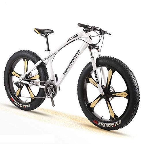 Fat Tyre Bike : Bike Bicycle Adult Men and Women Mountain Cross Country Wide Tire Speed Student Disc Brakes Shock 26 Inch Five Knife Wheel-White_24 Speed