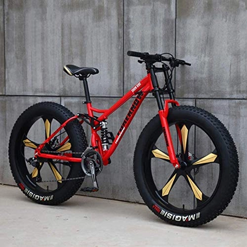 Fat Tyre Bike : CDFC Fat Tire MTB 26 inch mountain bike with disc brakes, frames from carbon steel, suitable for people over 175 Cm United, Red 5 language, 24 Speed