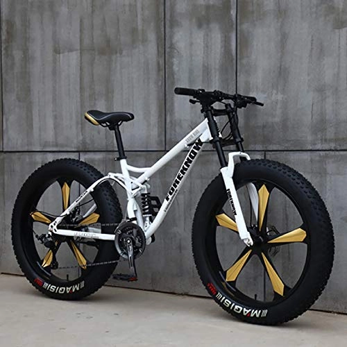 Fat Tyre Bike : Cruiser Bicycle Beach Ride Travel Sport Mountain Bikes, Adult Road Bike, Fat Bike 26 Inch 27 Speed Mountain Bicycle White 5 Spoke 26", 27-speed