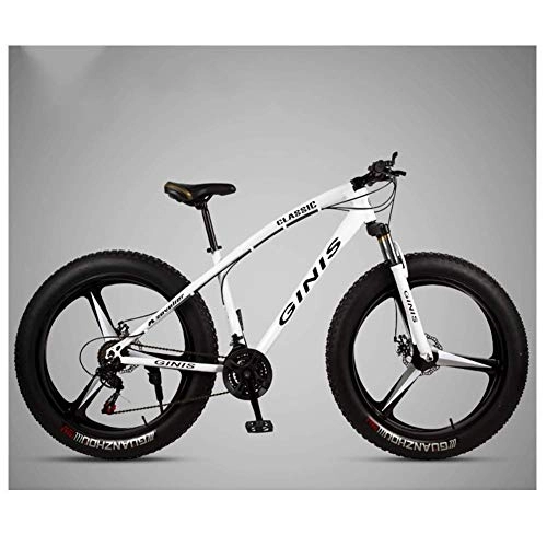 Fat Tyre Bike : Cxmm 26 inch Mountain Bicycle, High-Carbon Steel Frame Fat Tire Mountain Trail Bike, Men's Womens Hardtail Mountain Bike with Dual Disc Brake, Green, 27 Speed Spoke, White, 30 Speed Spoke