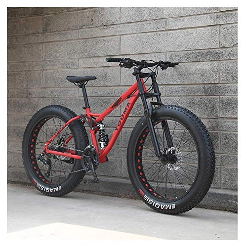Fat Tyre Bike : Cxmm 26 inch Mountain Bikes, Adult Boys Girls Fat Tire Mountain Trail Bike, Dual Disc Brake Bicycle, High-Carbon Steel Frame, Anti-Slip Bikes, Blue, 24 Speed, Red, 21 Speed