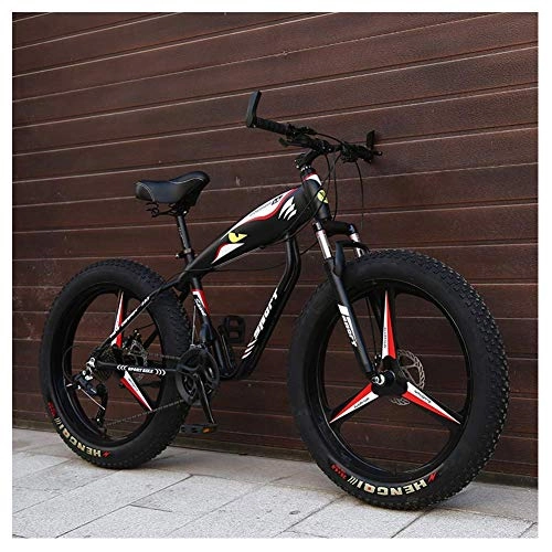 Fat Tyre Bike : Cxmm 26 inch Mountain Bikes, Fat Tire Hardtail Mountain Bike, Aluminum Frame Alpine Bicycle, Mens Womens Bicycle with Front Suspension, Black, 24 Speed Spoke, Black, 21 Speed 3 Spoke