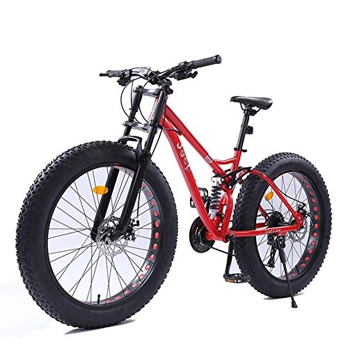 Fat Tyre Bike : Cxmm 26 inch Women Mountain Bikes, Dual Disc Brake Fat Tire Mountain Trail Bike, Hardtail Mountain Bike, Adjustable Seat Bicycle, High-Carbon Steel Frame, Red, 21 Speed