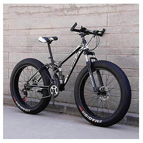 Fat Tyre Bike : Cxmm Adult Mountain Bikes, Fat Tire Dual Disc Brake Hardtail Mountain Bike, Big Wheels Bicycle, High-Carbon Steel Frame, New Blue, 26 inch 27 Speed, Black, 26 Inch 21 Speed