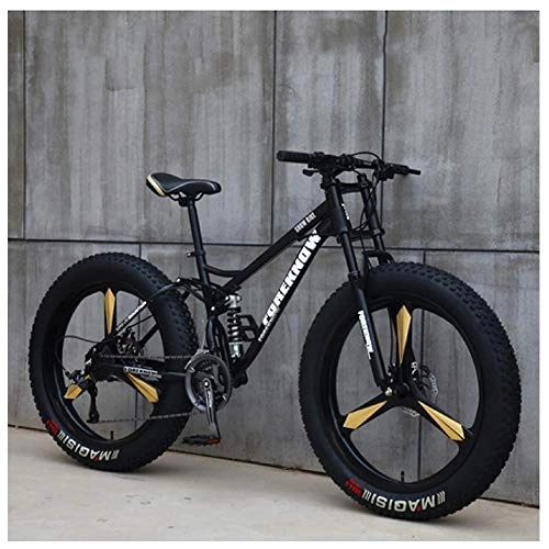 Fat Tyre Bike : Cxmm Mountain Bikes, 26 Inch Fat Tire Hardtail Mountain Bike, Dual Suspension Frame and Suspension Fork All Terrain Mountain Bike, 24 Speed, Black 3 Spoke