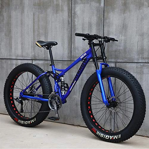 Fat Tyre Bike : DDSGG Mountain Bike, 30-Speed Dual Disc Brakes Mountain Bike, High Carbon Steel 24 Inches, Full Suspension Mountain Bike, Suitable for Adult Men And Women Outdoor Racing, blue