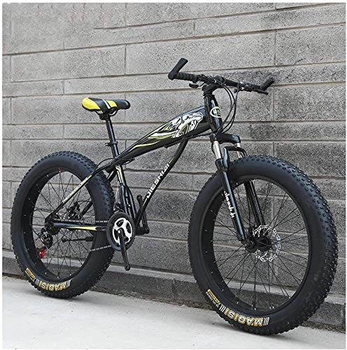 Fat Tyre Bike : Ding Adult Mountain Bikes, Boys Girls Fat Tire Mountain Trail Bike, Dual Disc Brake Hardtail Mountain Bike, High-carbon Steel Frame, Bicycle (Color : Yellow B, Size : 24 Inch 24 Speed)
