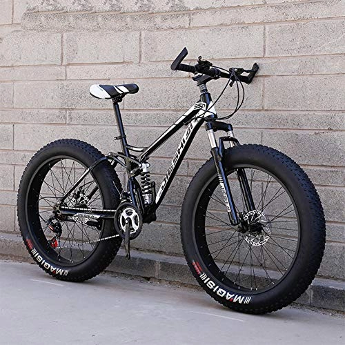 Fat Tyre Bike : Double Shock Absorption Fat Bike Mountain Bike, RNNTK Big Tires Adult Outroad Mountain Bike Super thick.Snowmobile, Bike A Variety Of Colors Male And Female Students J -24 Speed -26 Inches
