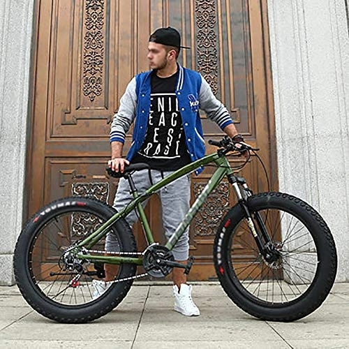 Fat Tyre Bike : DULPLAY 24 Inch Folding Fat Mountain Bike, Big Tire Snowmobile Mountain Bicycle For Men Women, Dual Disc Brakes Adult Mountain Bikes Armygreen 24", 7-speed