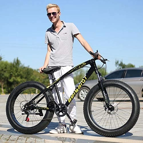 Fat Tyre Bike : DULPLAY 24 Inch Folding Fat Mountain Bike, Big Tire Snowmobile Mountain Bicycle For Men Women, Dual Disc Brakes Adult Mountain Bikes Black 24", 21-speed