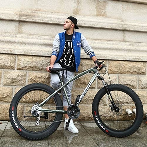 Fat Tyre Bike : DULPLAY 24 Inch Folding Fat Mountain Bike, Big Tire Snowmobile Mountain Bicycle For Men Women, Dual Disc Brakes Adult Mountain Bikes Gray 26", 7-speed