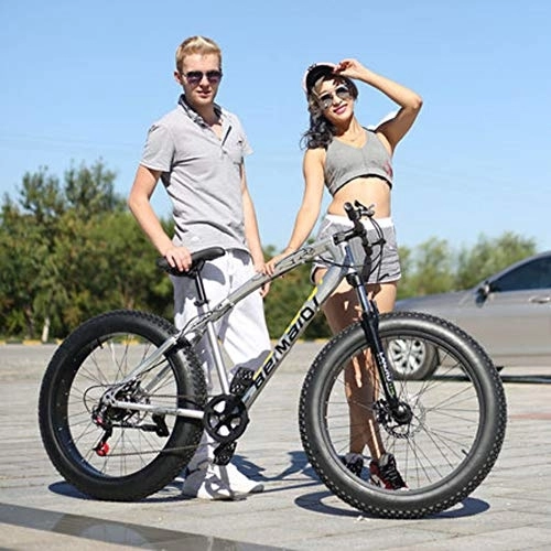 Fat Tyre Bike : DULPLAY 24 Inch Folding Fat Mountain Bike, Big Tire Snowmobile Mountain Bicycle For Men Women, Dual Disc Brakes Adult Mountain Bikes Silver 24", 27-speed