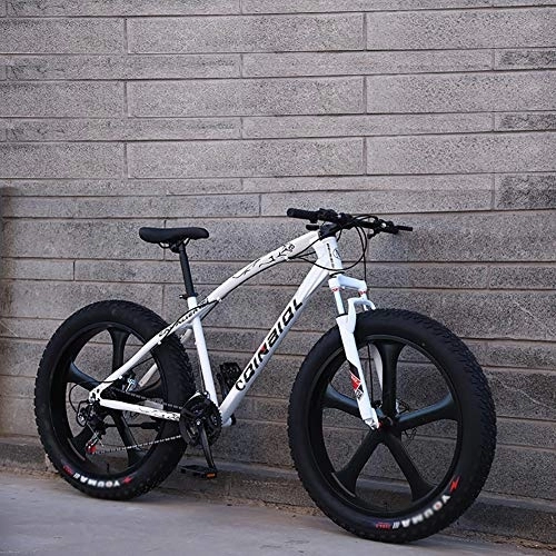 Fat Tyre Bike : DULPLAY 26 Inch Fat Tire Bicycle, Men's High-carbon Steel Frame Hardtail Mountain Bikes, Men Women Students Variable Speed Bike White 5 Spoke 26", 27-speed