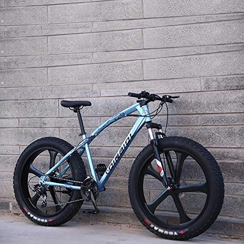 Fat Tyre Bike : DULPLAY 26 Inch Fat Tire Bicycle, Men Women Students Variable Speed Bike, Men's High-carbon Steel Frame Hardtail Mountain Bikes Blue 5 Spoke 26", 24-speed