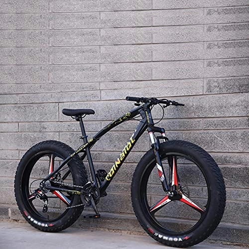 Fat Tyre Bike : DULPLAY Adult Boys Girls Fat Tire Trail Mountain Bike, Dual Disc Brake Bicycle With Front Suspension Adjustable Seat, 26 Inch Mountain Bikes Black 3 Spoke 26", 27-speed