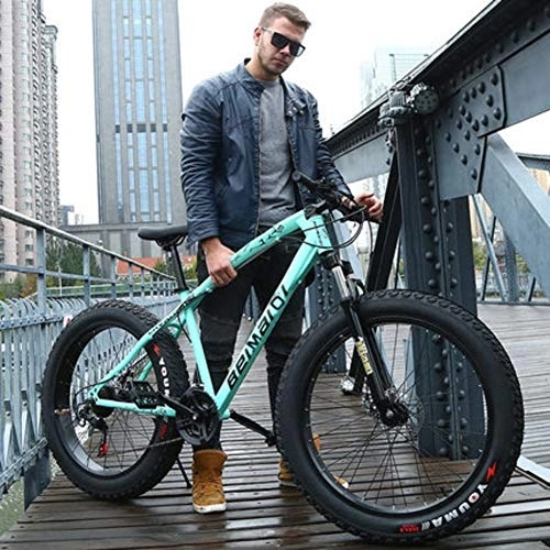 Fat Tyre Bike : DULPLAY Dual Disc Brakes Adult Mountain Bikes, 24 Inch Folding Fat Mountain Bike, Big Tire Snowmobile Mountain Bicycle For Men Women Green 24", 27-speed