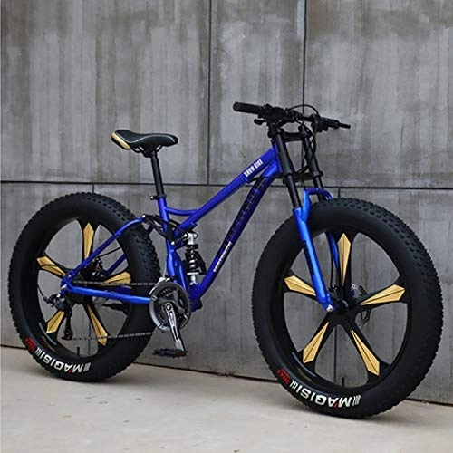 Fat Tyre Bike : DULPLAY Fat Bike 26 Inch 21 Speed Mountain Bicycle, Adult Road Bike, Cruiser Bicycle Beach Ride Travel Sport Mountain Bikes Blue 5 Spoke 26", 21-speed