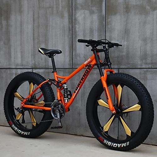 Fat Tyre Bike : DULPLAY Fat Bike 26 Inch 24 Speed Mountain Bicycle, Adult Road Bike, Cruiser Bicycle Beach Ride Travel Sport Mountain Bikes Orange 5 Spoke 26", 24-speed