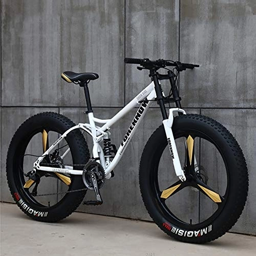 Fat Tyre Bike : DULPLAY Fat Tire Mountain Bike, Men Women Student Variable Speed Bike, 26 Inch Variable Speed Mountain Bikes, Bicycle White 3 Spoke 26", 21-speed