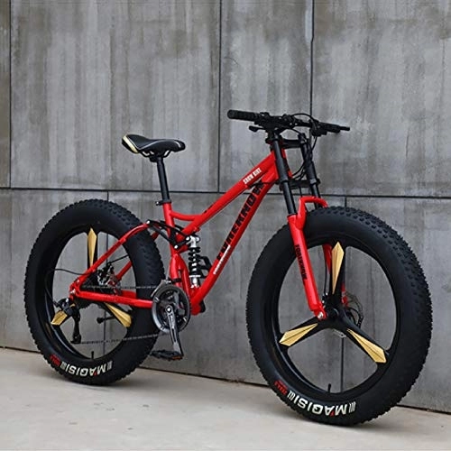 Fat Tyre Bike : DULPLAY Men Women Student Variable Speed Bike, Bicycle, Fat Tire Mountain Bike, 26 Inch Variable Speed Mountain Bikes Red 3 Spoke 26", 21-speed