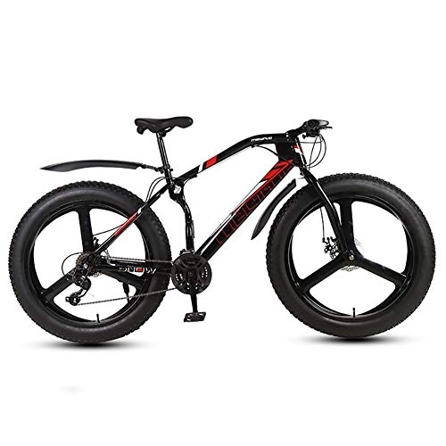 Fat Tyre Bike : DULPLAY Mountain Bikes, 26 Inch Fat Tire Hardtail Mountain Bike, Dual Suspension Frame And Suspension Fork All Terrain Mountain Bicycle Black 3 Spoke 26", 27-speed