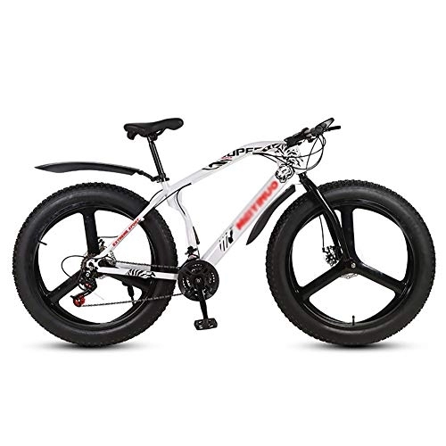 Fat Tyre Bike : DULPLAY Mountain Bikes, 26 Inch Fat Tire Hardtail Mountain Bike, Dual Suspension Frame And Suspension Fork All Terrain Mountain Bicycle White 3 Spoke 26", 27-speed