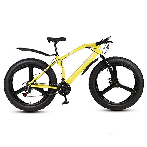 Fat Tyre Bike : DULPLAY Mountain Bikes, 26 Inch Fat Tire Hardtail Mountain Bike, Dual Suspension Frame And Suspension Fork All Terrain Mountain Bicycle Yellow 3 Spoke 26", 21-speed